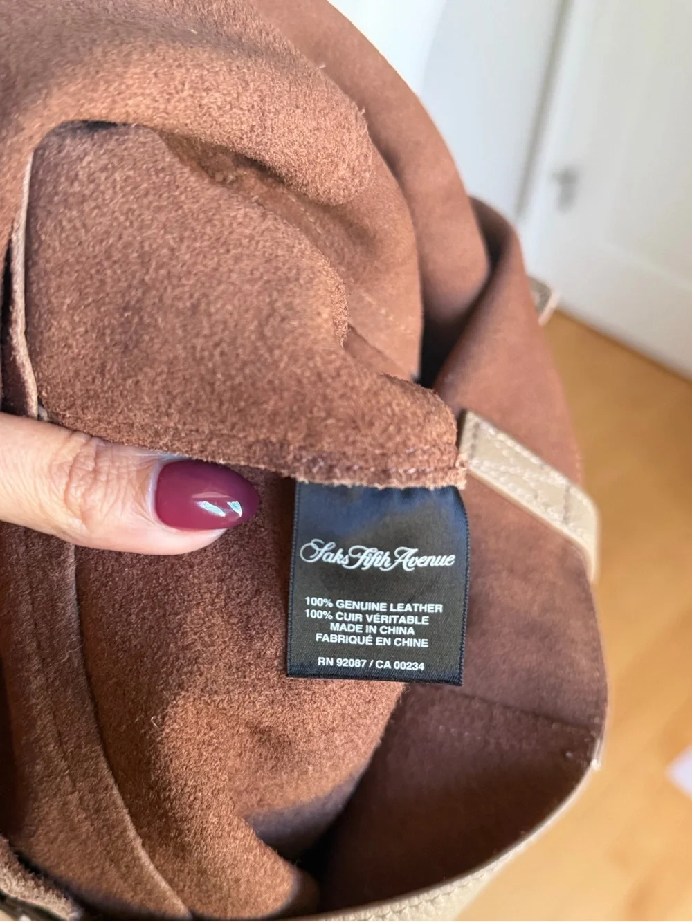 Saks Fifth Avenue Taupe Genuine Leather Oversized Tote Bag